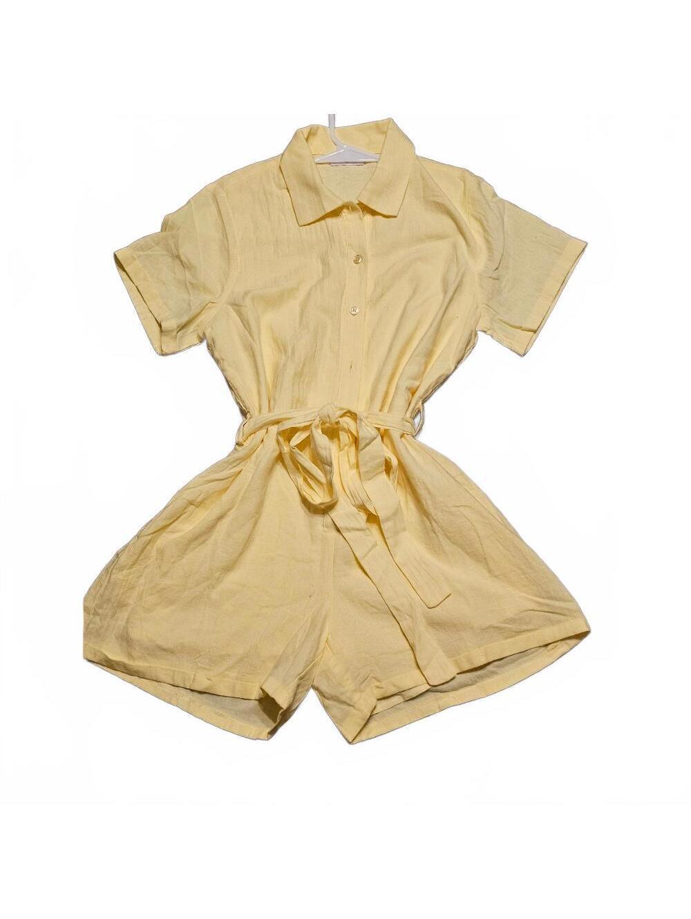Pink Lily CRAVING SUNSHINE YELLOW BUTTON UP ROMPER XS - Picture 1 of 5